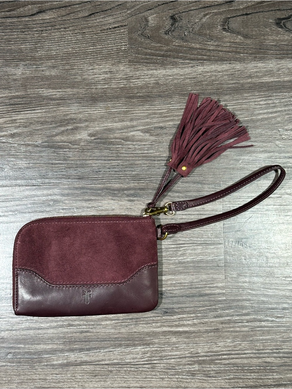 FRYE $128 Burgundy PAIGE Suede Top Panel  Leather Wristlet